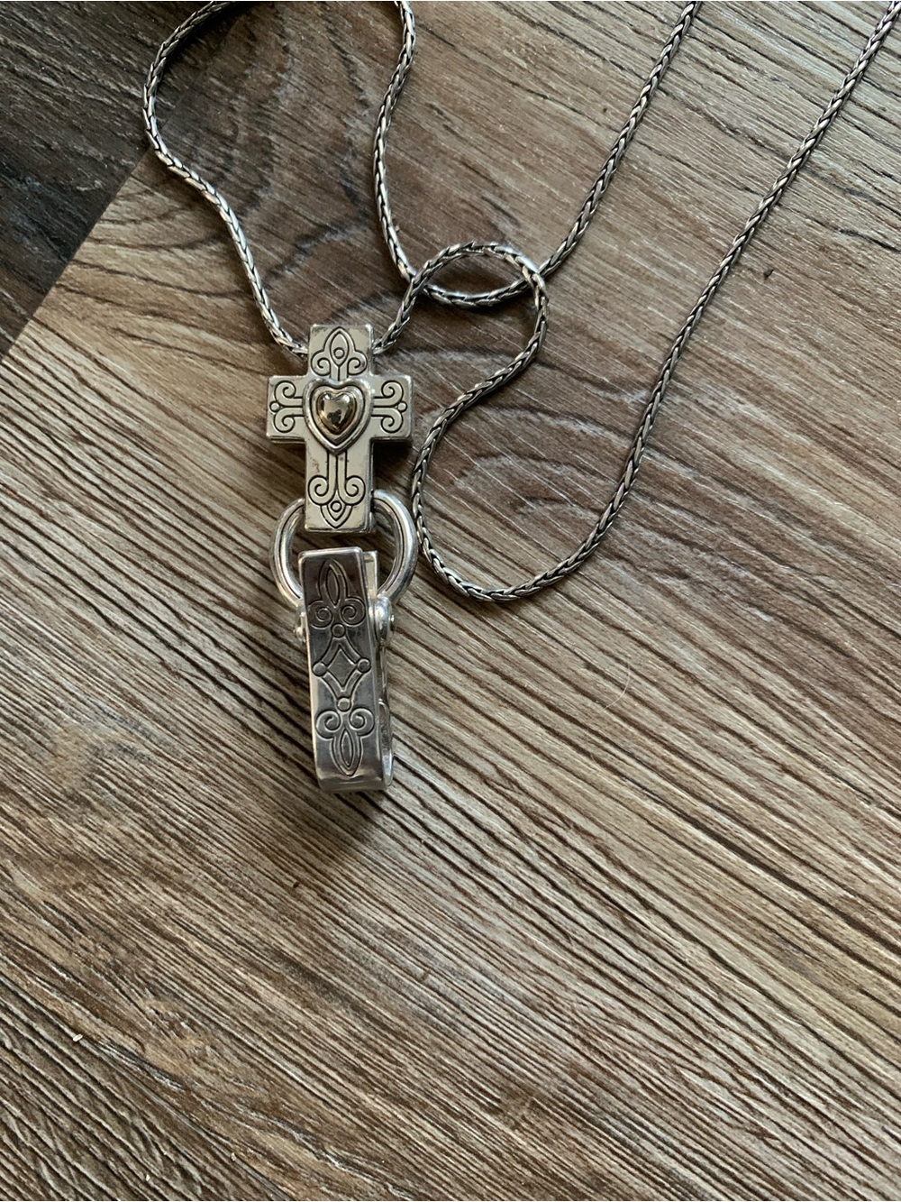 Brighton Silver Cross Key and Card Holder Necklace